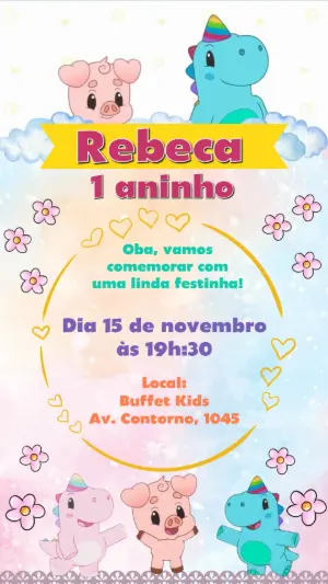 Convite Animado Aniversário Dinossauro Baby para Editar Online