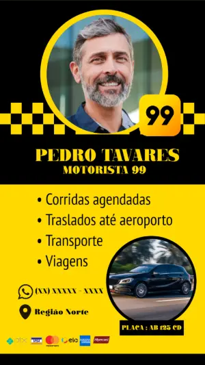 Cartão de Visita Motorista 99 com Foto para Editar Online