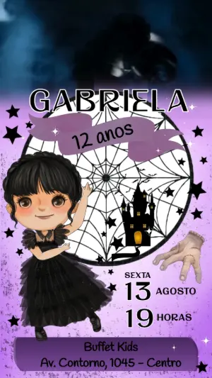 Convite Animado Aniversário Wandinha para Editar Online