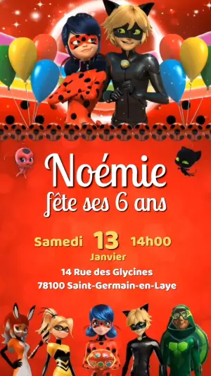 Invitation Vidéo Anniversaire Miraculous Ladybug à Modifier