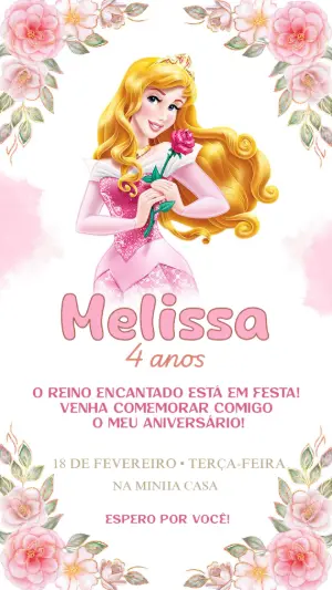 Convite Aniversário Bela Adormecida para Editar Online