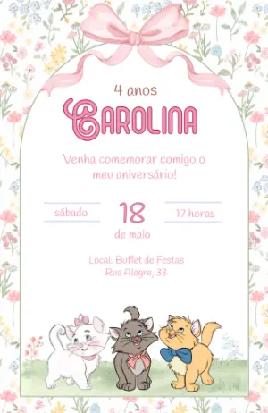 Convite de Aniversário Gatinha Marie para Editar