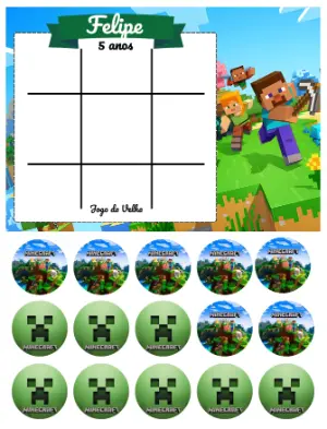 Lembrancinha Jogo da Velha Minecraft Editável para Aniversário