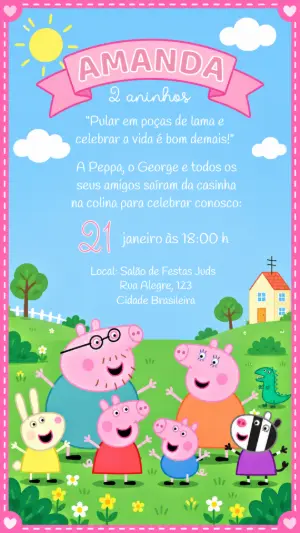 Convite de Aniversário Peppa Pig para Editar Online