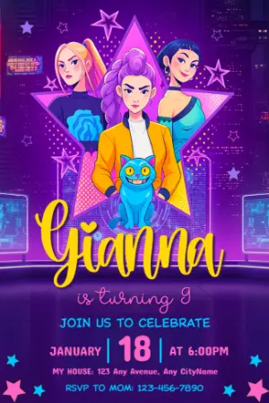 Invitation d'anniversaire KPop Demon Hunters – Statique – Jotta Arts