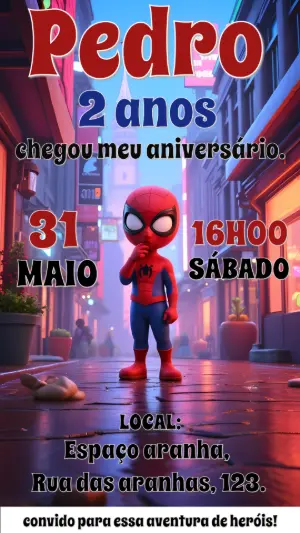 Convite de Aniversário Homem-Aranha para Editar Online