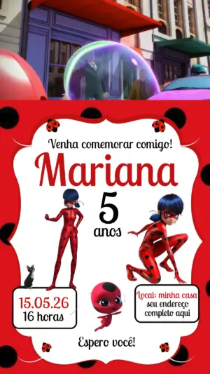 Convite Animado Miraculous Ladybug para Aniversário Infantil
