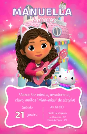 Convite de Aniversário A Casa Mágica da Gabby Rosa Editável