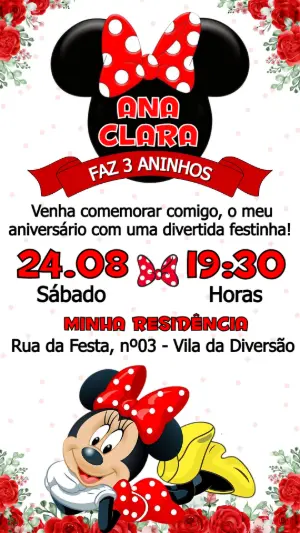 Convite de Aniversário Minnie Vermelha: Modelo Editável Online