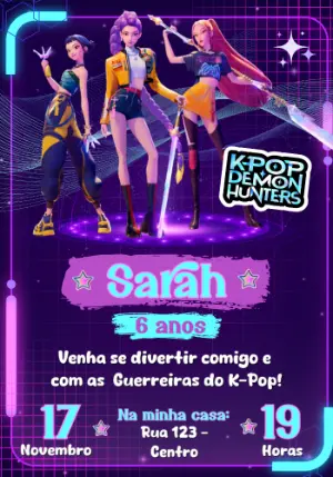 Convite Aniversário K-Pop Demon Hunters para Editar Online