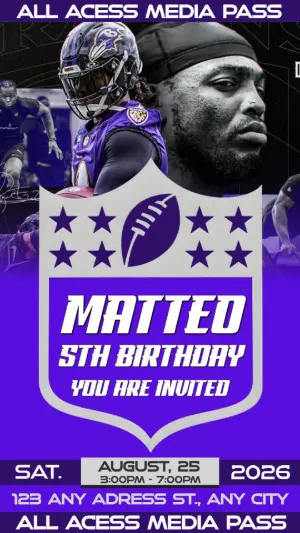 Editable Football Birthday Invitation Lamar Jackson