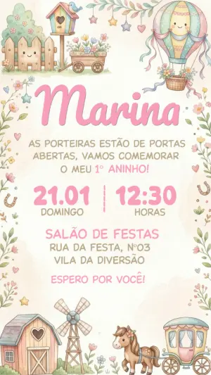 Convite de Aniversário Cavalo Encantado Aquarela para Editar