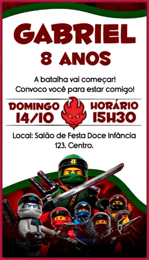 Convite Digital Ninjago Aventura para Aniversário Editável