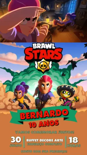 Convite Animado Aniversário Brawl Stars para Editar Online