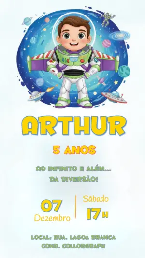 Convite Editável Aniversário Infantil Buzz Lightyear no Espaço