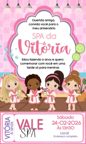 Convite de Aniversário SPA Meninas Editável