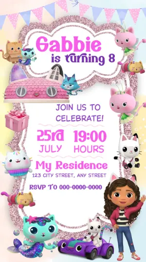 Cute Gabby's Dollhouse Birthday Invitation | Editable Template