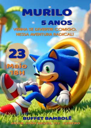 Convite de Aniversário Sonic 3D Aventura Radical para Editar
