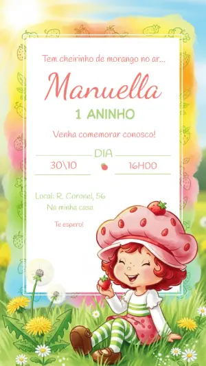 Convite de Aniversário Moranguinho para Editar Online