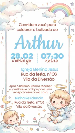 Convite de Batizado Menino Anjinho Aquarela para Editar