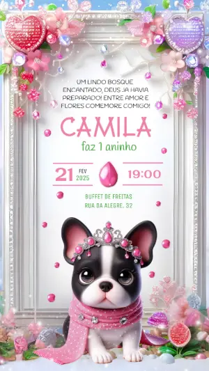 Convite Aniversário Pet Cachorrinha Princesa para Editar