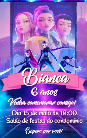 Convite Digital Aniversário Guerreiras do Kpop Editável