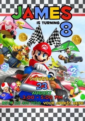 Editable Mario Kart Birthday Invitation Template