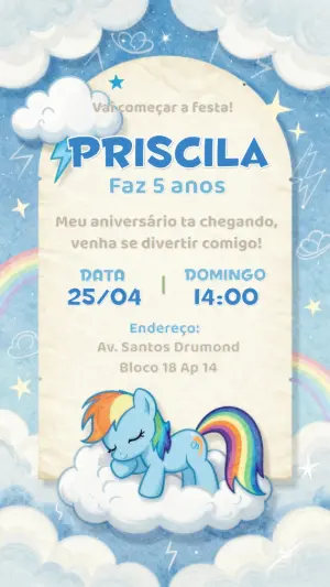Convite de Aniversário My Little Pony para Editar