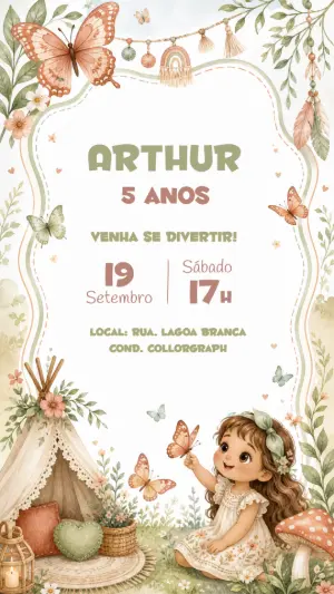 Convite de Aniversário Fada do Bosque Editável