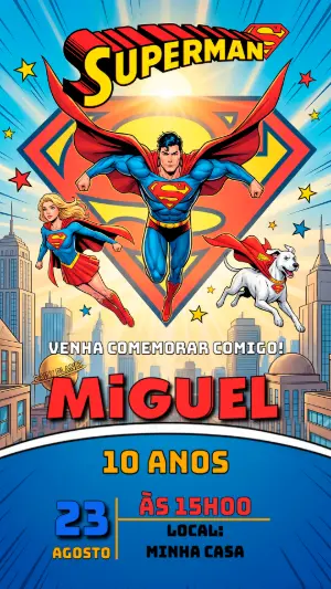 Convite de Aniversário Superman Herói para Editar
