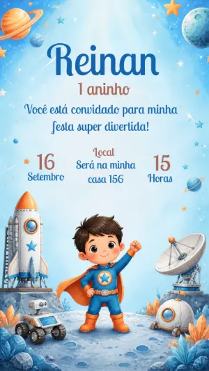 Convite Aniversário Super-herói no Espaço Editável