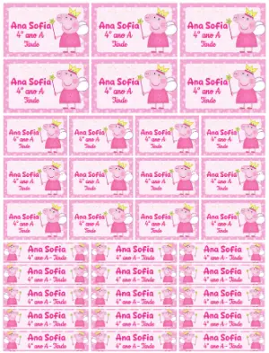 Etiqueta Escolar Peppa Pig Fada Rosa Modelo Editável