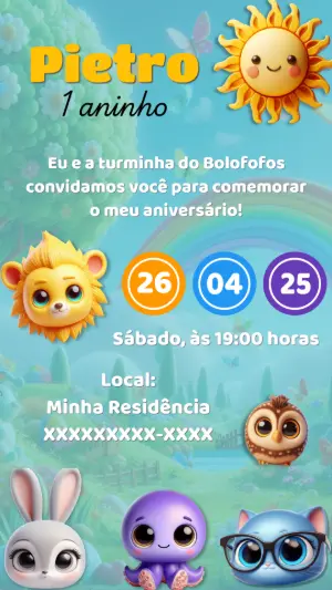 Convite de Aniversário Bolofofos com Personagens para Editar