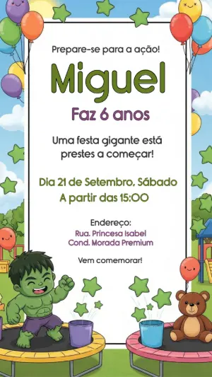 Convite Aniversário Incrível Hulk Fofo para Editar Online