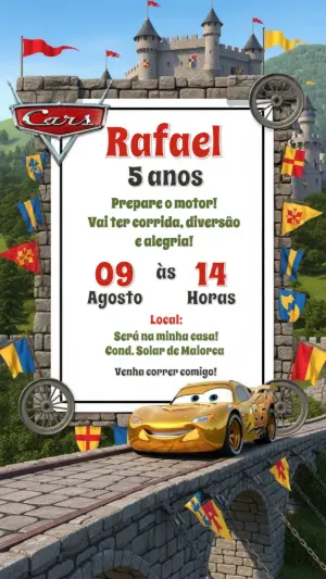 Convite de Aniversário Carros Medieval para Editar Online