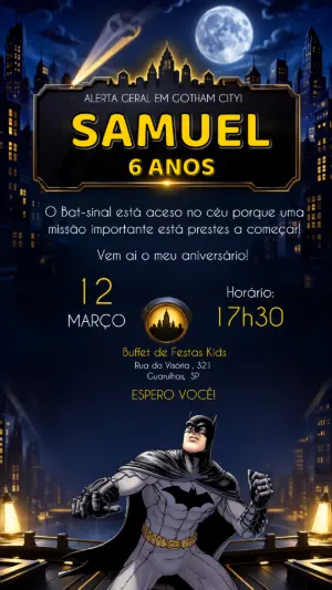 Convite de Aniversário Batman: Modelo Digital para Editar