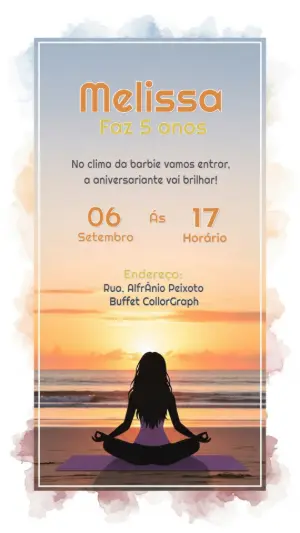 Convite de Aniversário Meditação na Praia para Editar Online