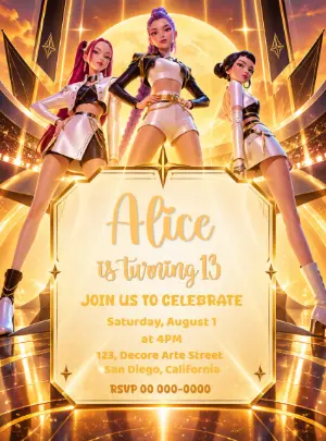 Invitation d'anniversaire KPop Demon Hunters – Statique – Decore Arte