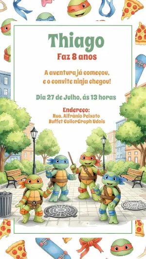 Convite Aniversário Tartarugas Ninja para Editar Online