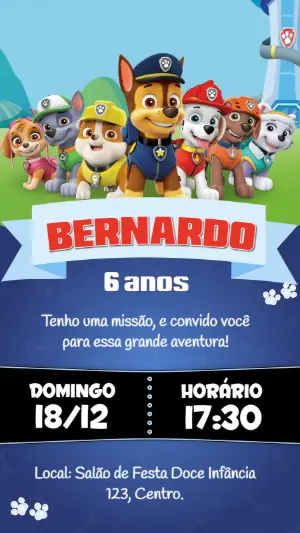 Invito di compleanno Paw Patrol – Statico – Idesign Personalizados