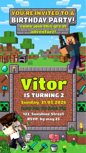 Minecraft Birthday Invitation | Editable Digital Template