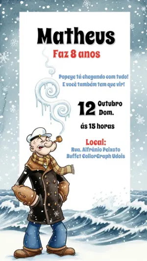 Convite de Aniversário Popeye para Editar Online