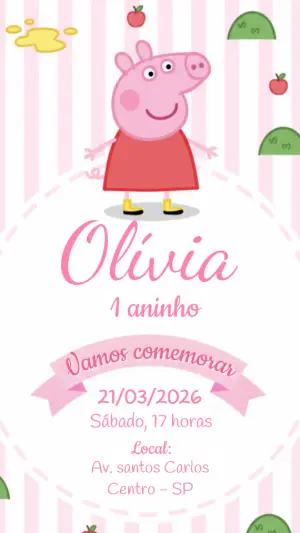 Convite de Aniversário Peppa Pig Rosa Editável