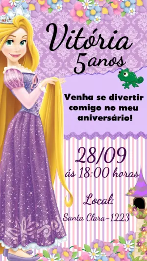 Convite Digital Aniversário Rapunzel para Editar