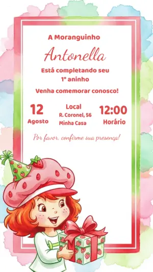 Convite de Aniversário Moranguinho para Editar Online