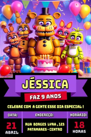 Convite de Aniversário Five Nights at Freddy's Editável