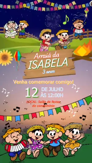 Convite Animado Festa Junina Turma da Mônica para Editar