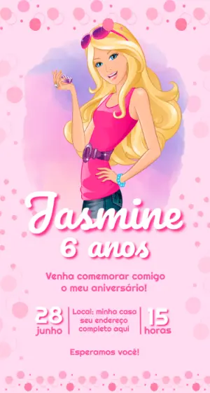 Convite de Aniversário Boneca Rosa para Editar