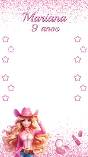 Moldura para Story Aniversário Barbie Cowgirl Rosa Editável