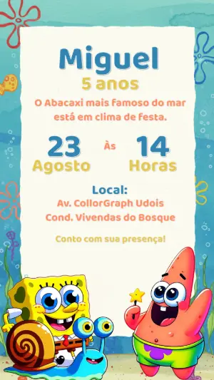 Convite de Aniversário Bob Esponja e Amigos para Editar Online
